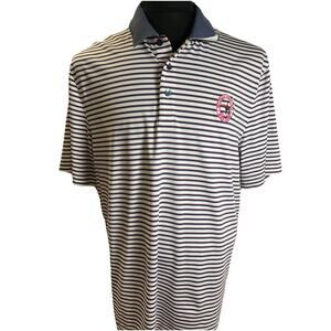 Cutter & Buck Bethpage Black Logo Blue White Striped Golf Polo Large